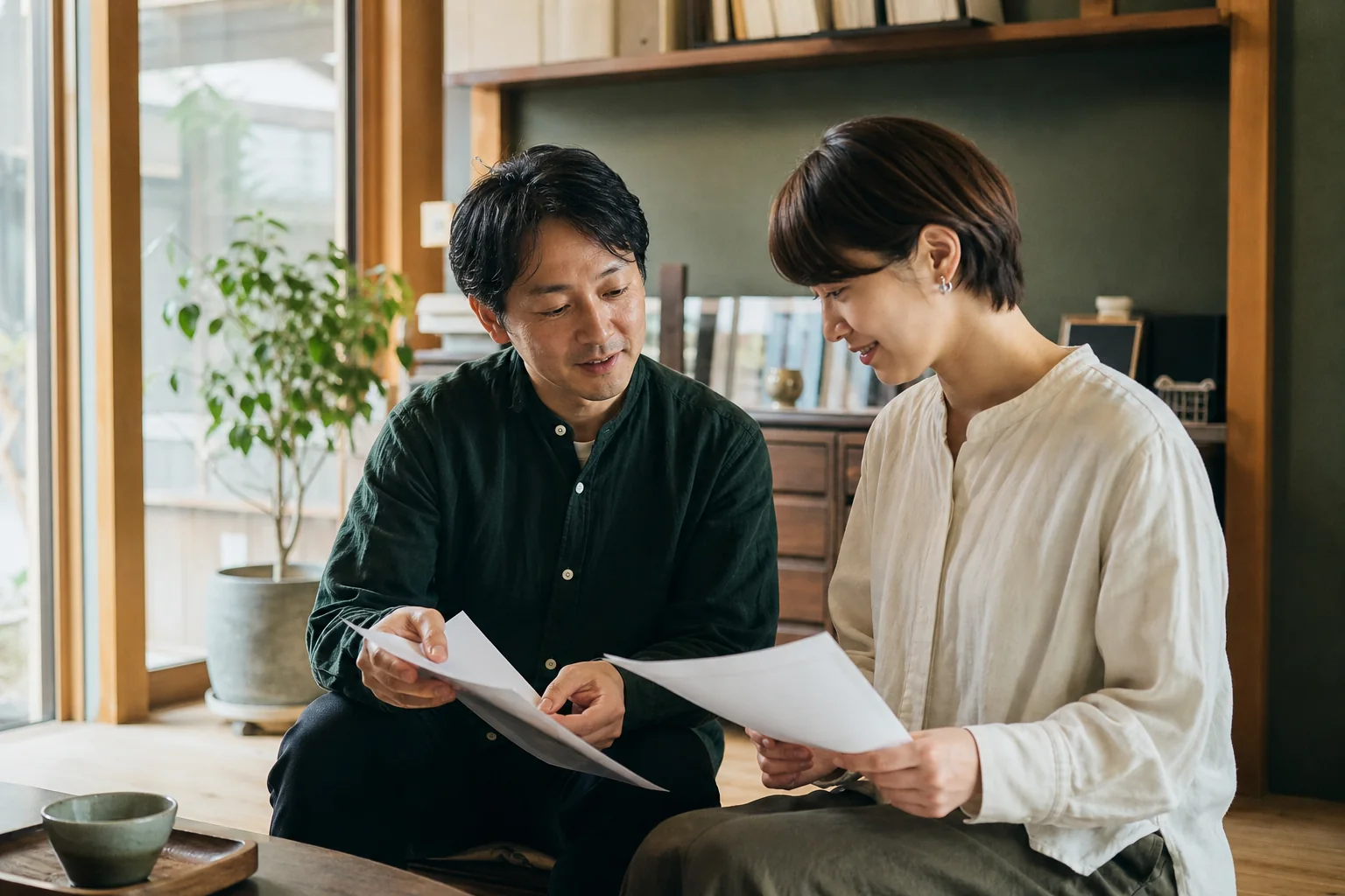 資料を見ながら話す二人