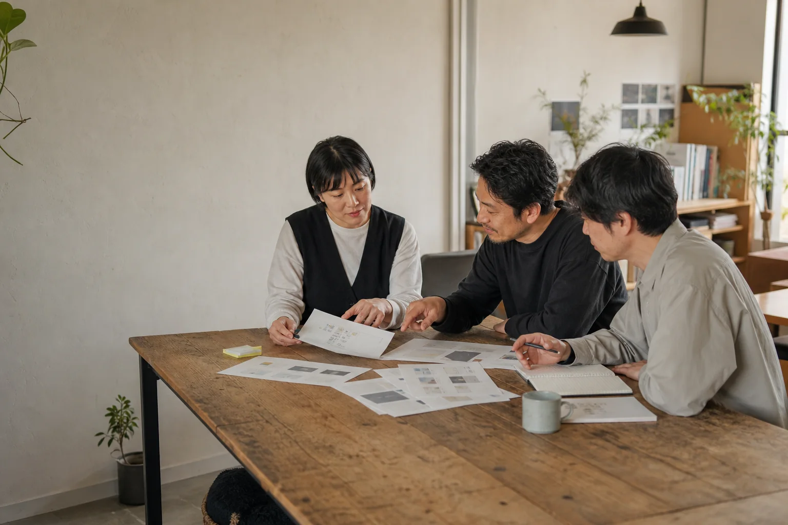 ウェブサイトの構成を話し合う制作チーム