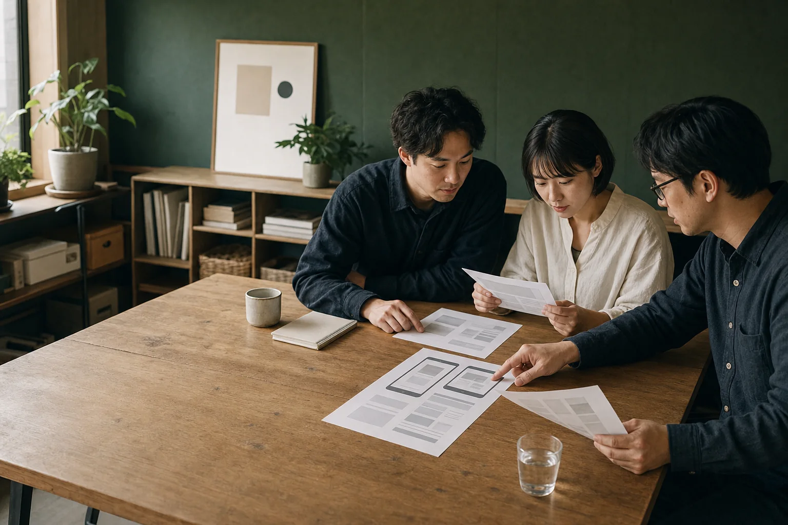 制作したウェブサイトを確認するチーム