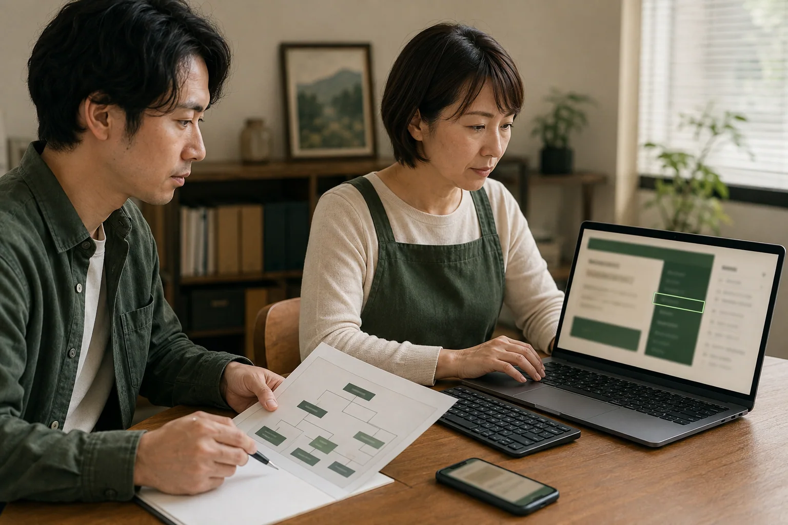 ノートパソコンのホームページをキーボードで操作して見出しと移動順序を確認する様子