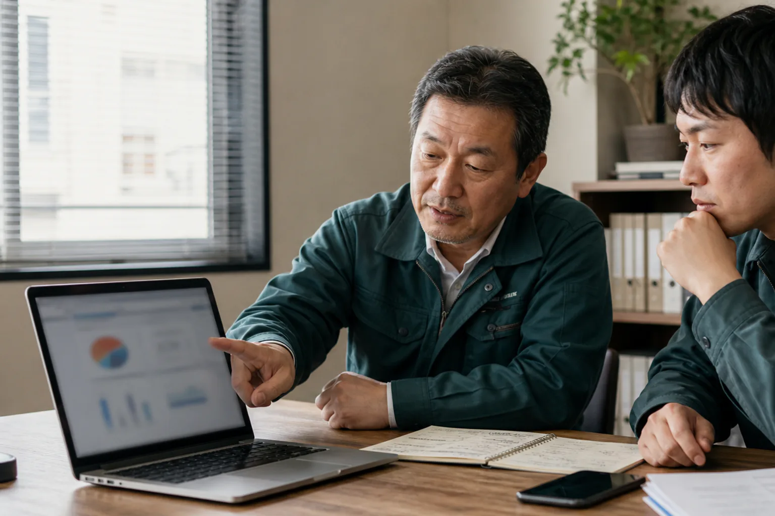 小さな会社の担当者がLPの数値と実際の問い合わせ記録を見比べる様子