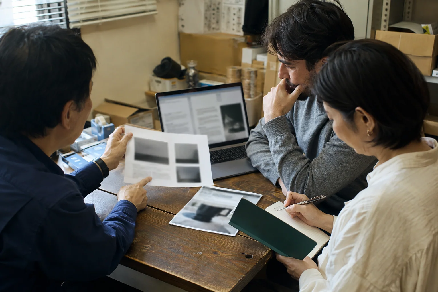 日本の中小企業で翻訳ページの内容と公開後の更新担当を確認する様子