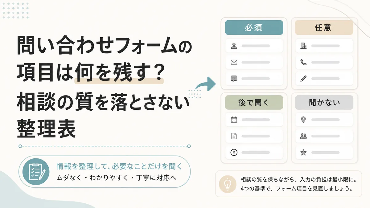 問い合わせフォームの項目は何を残す？相談の質を落とさない整理表