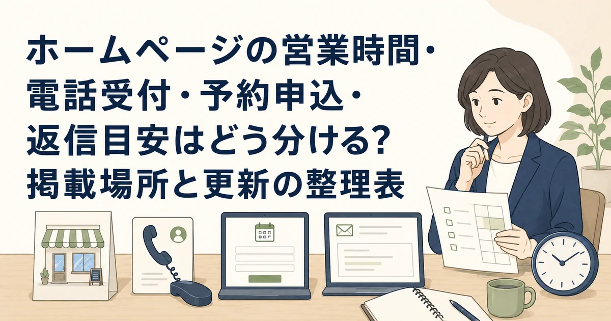 ホームページの営業時間・電話受付・予約申込・返信目安はどう分ける？掲載場所と更新の整理表