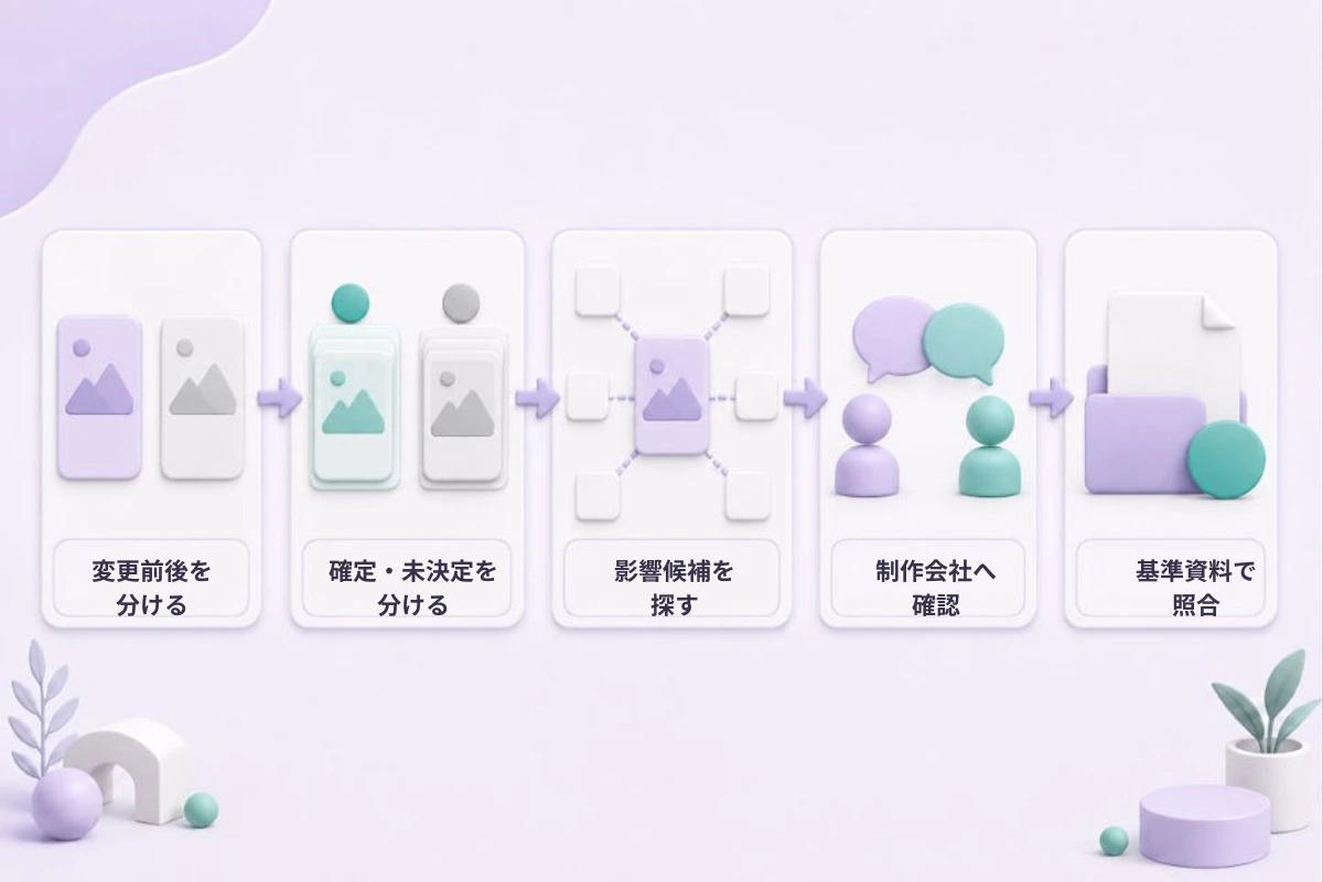 変更前後をまとめて制作会社へ共有し公開前確認へ進む流れ