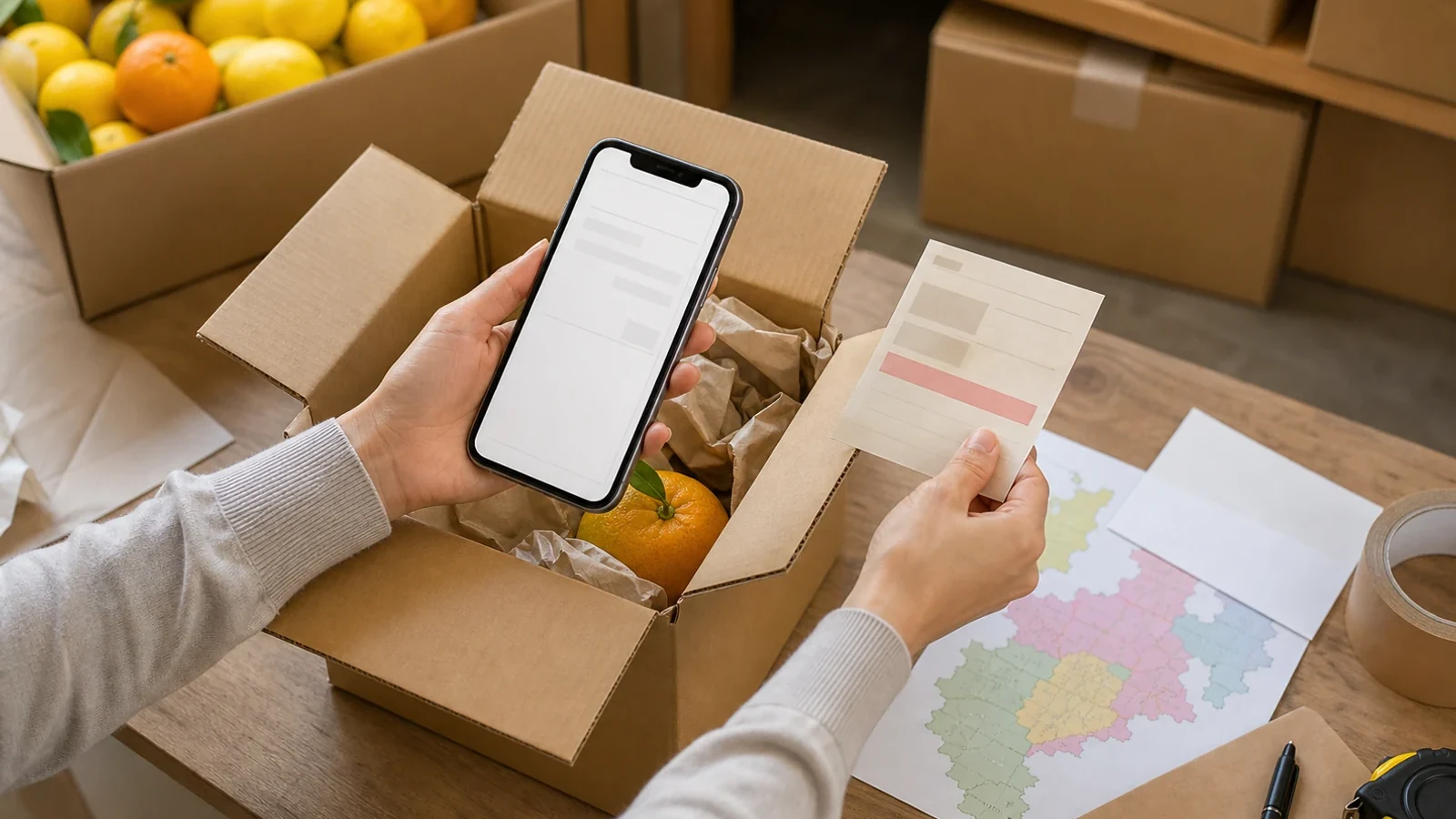 スマートフォンと送料資料を使って購入テストを行う様子