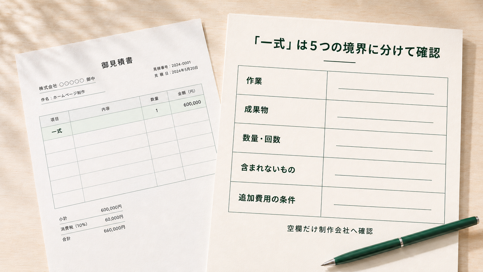 「一式」を確認するときは、5つの境界だけを同じ順番で照合すればよいと、文字を増やさず理解させる