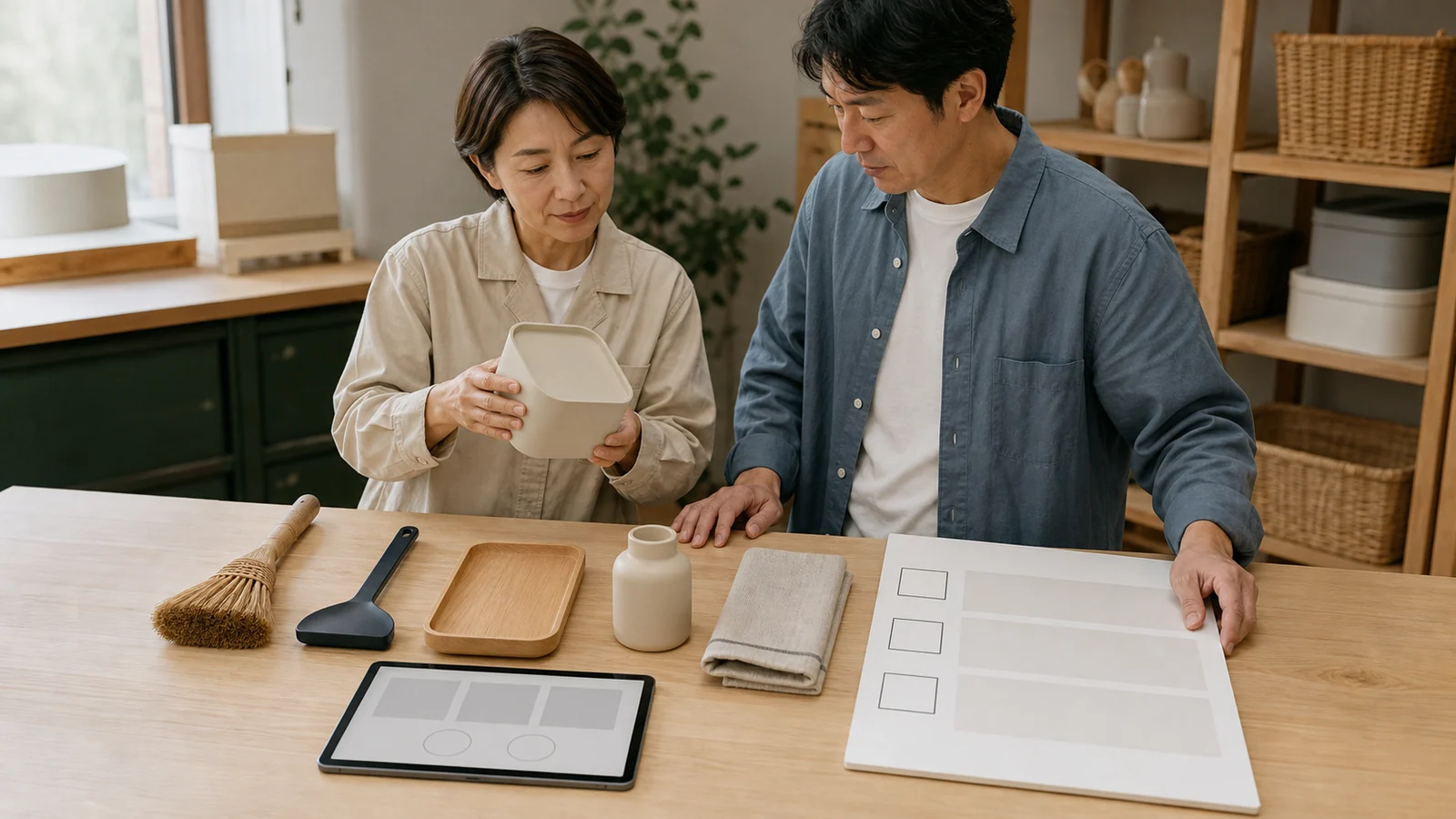 商品撮影と通販機能を見積書で照合する様子