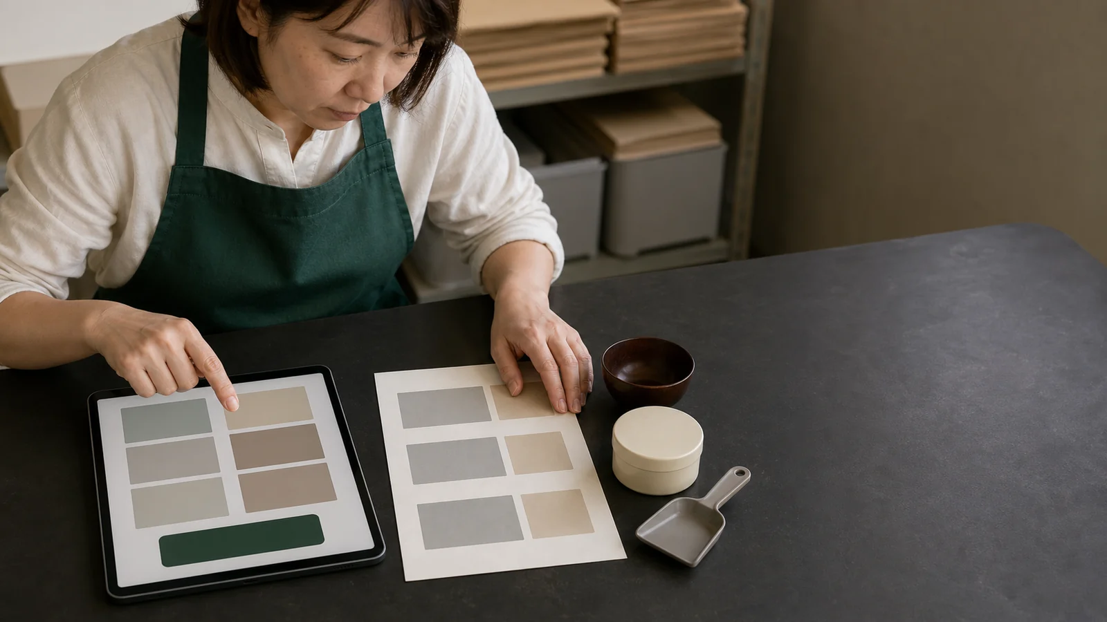 パソコンとスマートフォンで商品ページを確認する様子