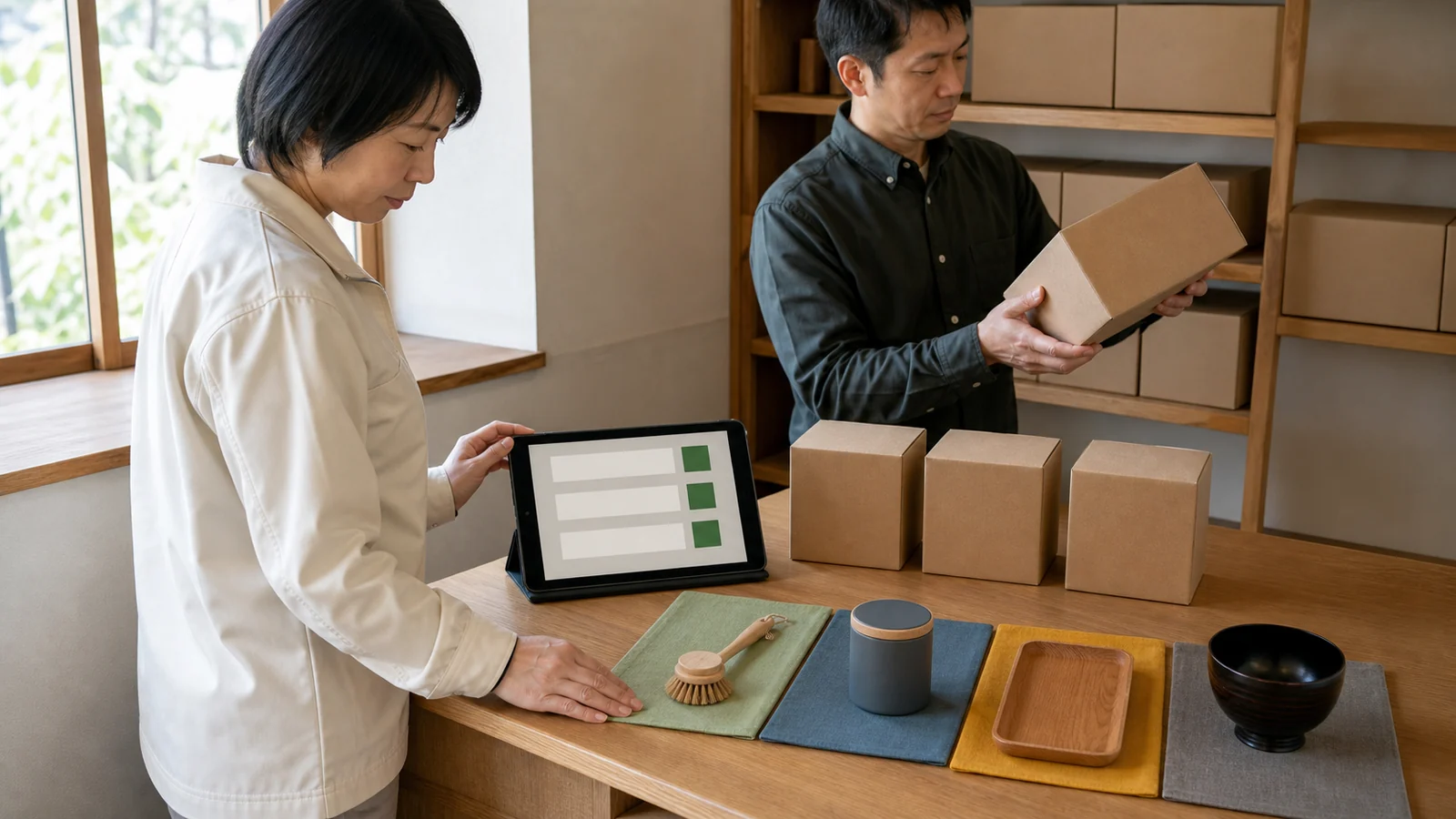 季節商品と取扱情報をホームページへ更新する様子