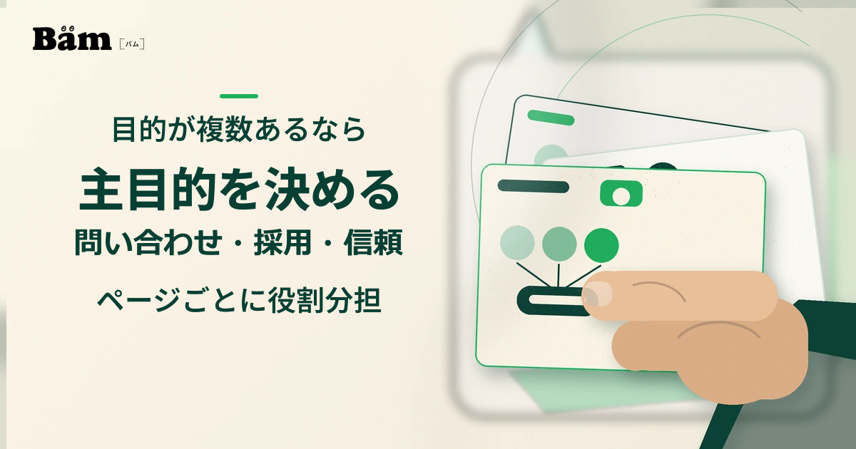 問い合わせ・採用・信頼を表す三つの資料を比べ、優先する資料を手前へ動かす様子