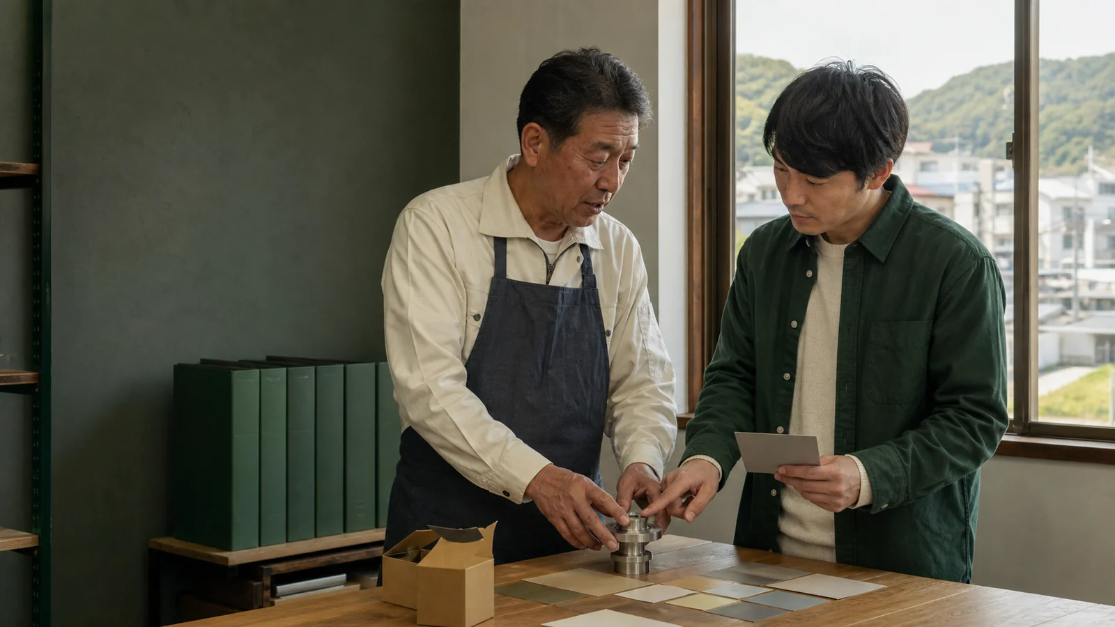 和歌山市の事業者が制作会社と相談する様子