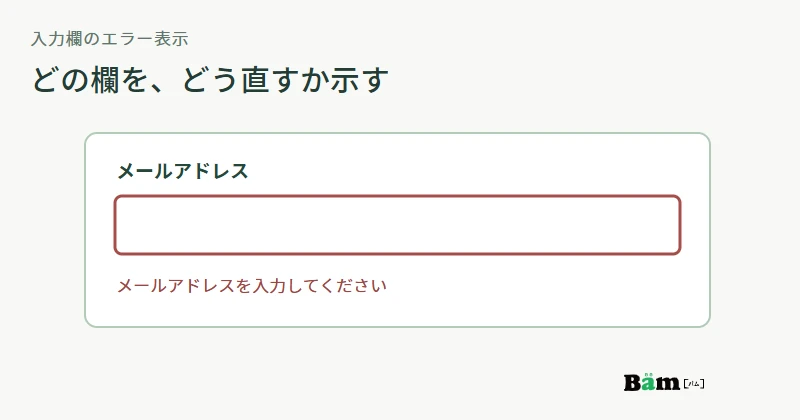 エラーのある入力欄の名前と直し方を欄の近くに示す図