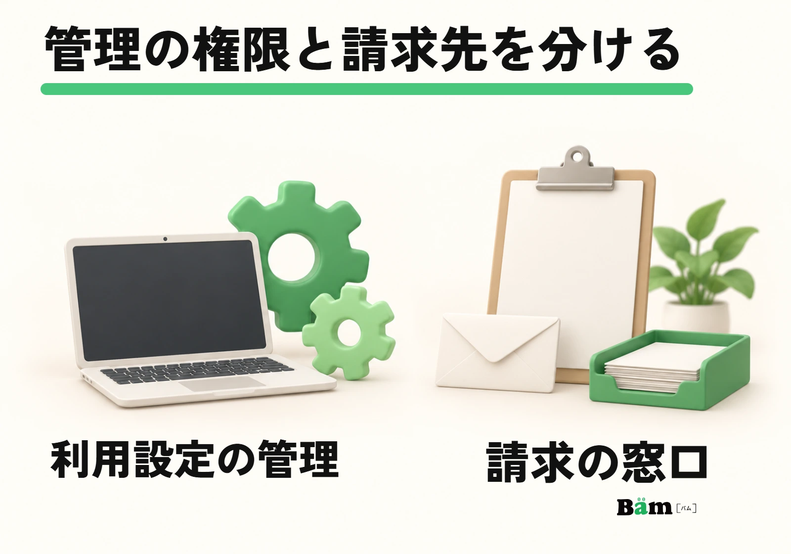 利用設定を管理する役割と、請求を受け取る窓口を分けて確認する模式図