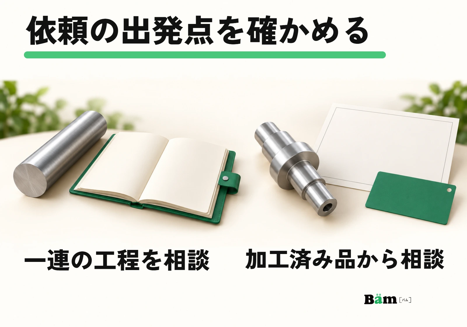 一連の工程を相談する場合と、加工済み品を支給する場合で出発する状態を確かめる模式図